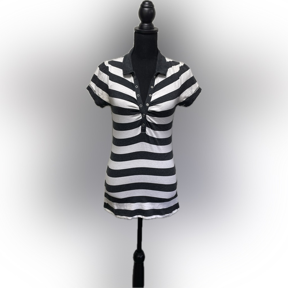 Ambiance Black and White Buttoned Polo Top